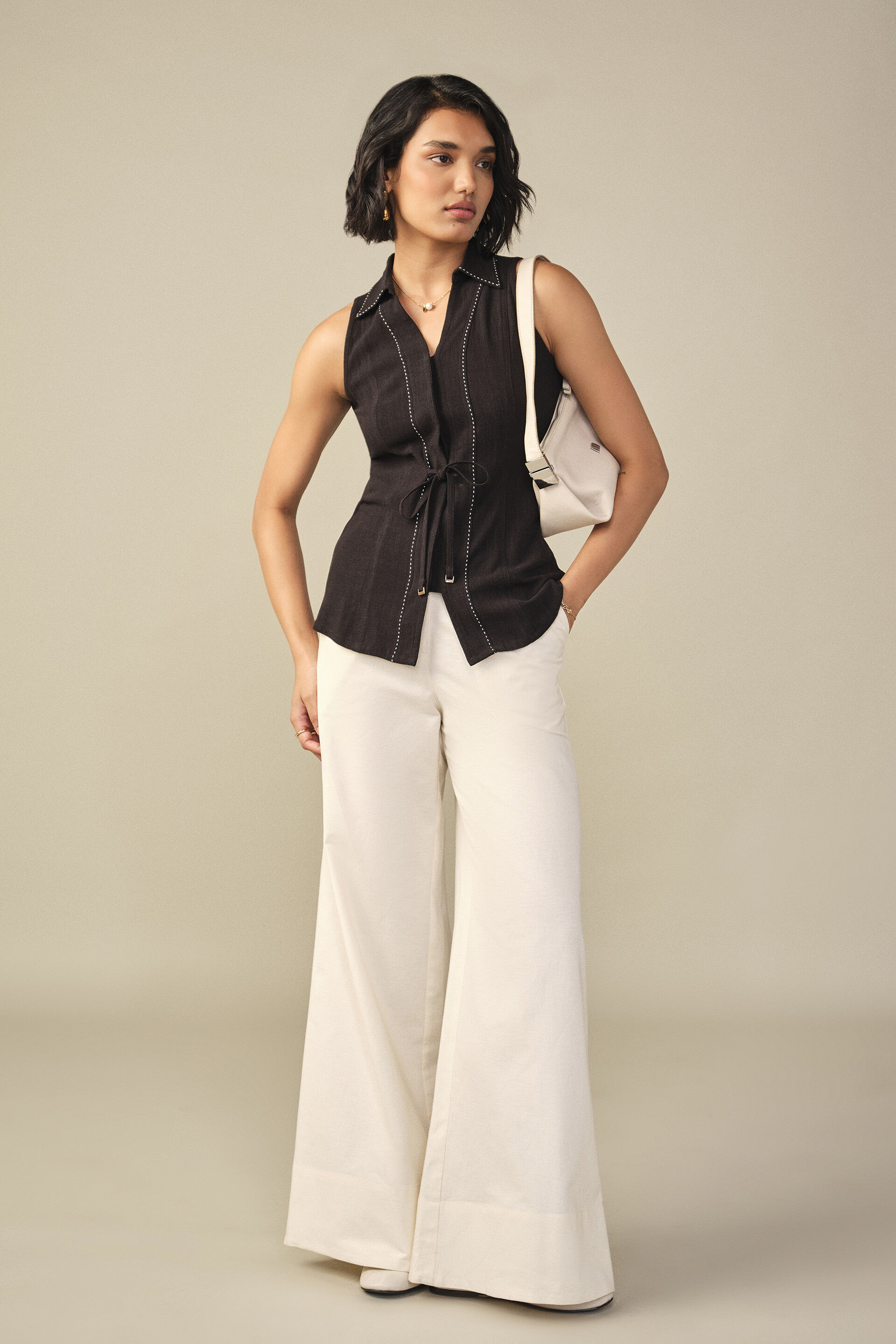 Front Tie-up Waistcoat in Black, Black, image 2